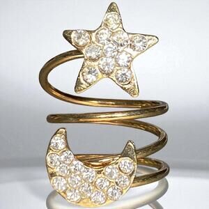 Gold Star & Moon Spiral Ring Size 7 New